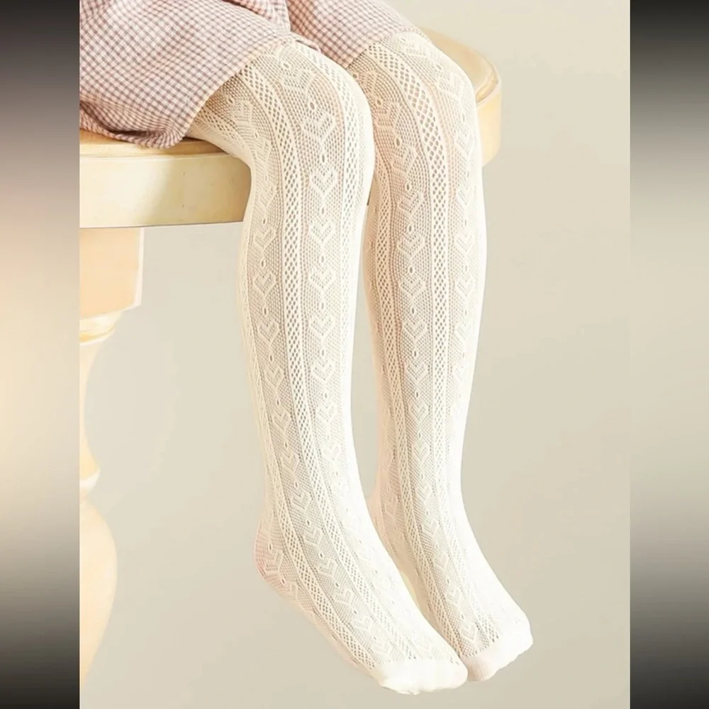 toddler girl heart pattern beige tights - 2-6Y